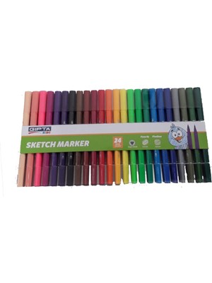 Gıpta 24'lü Çift Taraflı Fırça Uçlu Keçeli Kalem Canlı Renkler Üçgen Gövde 4 mm