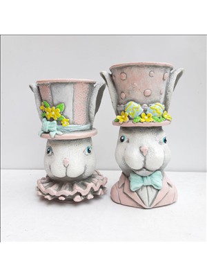 Bulut Dekoratif Tavşan Saksı Çift
