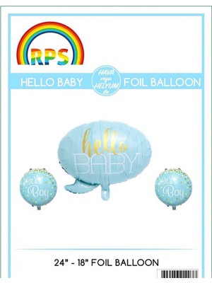 Hayaller Dükkanı Hello Baby Mavi Folyo Balon Set 3 Parça