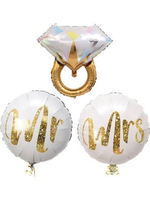 Hayaller Dükkanı Tektaş Yüzük Folyo Balon 3'lü Set Rose Gold (Bronz) 50CM - 80CM