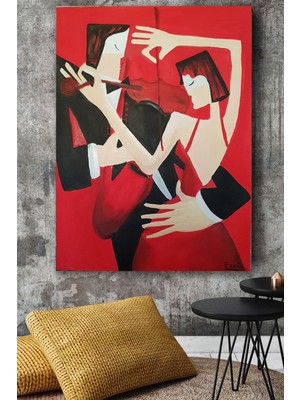 Hediyeler Kapında 100X140 Kırmızı Dans Kanvas Duvar Tablo