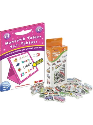 DIYTOY Manyetik Tablet Yazı Tahtası Pembe + Manyetik Taşıtlar