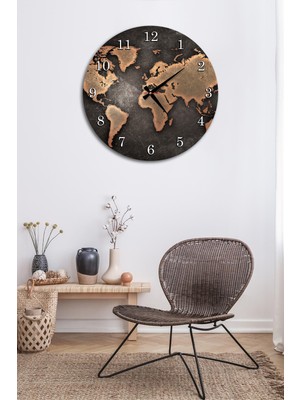 Dafhi Ahşap Duvar Saati - Dünya Haritası
