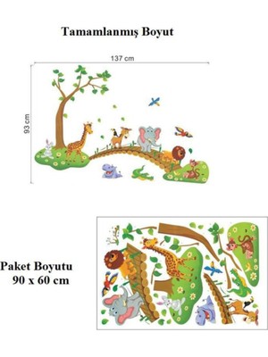 Kt Decoration Çocuk Bebek Odası Dekorasyonu Duvar Dekoru Ağaç Köprü ve Hayvanlar Pvc Duvar Sticker