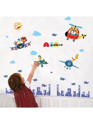 Kt Decoration Pilot Hayvanlar Çocuk Odası Dekorasyonu Duvar Dekoru Sticker