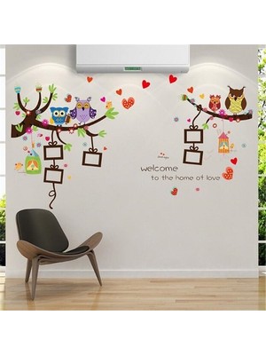 Kt Decoration Sevimli Baykuşlar ve Fotoğraf Resim Çerçeveleri Bebek ve Çocuk Odası Pvc Duvar Sticker