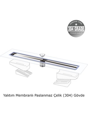 Evimetal - 60 cm Duş Kanalı - Prodiline - 304 Kalite Paslanmaz - Kokusuz Yan çık.