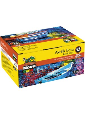 Nova Color 12 Renk Akrilik Boya Seramik-Ahşap Resim Boyası 30 ml Kaliteli Boya Seti