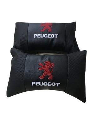 Macha Peugeot Deri Nakışlı Oto Başlık Boyun Yastığı İki Adet