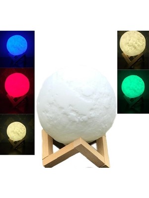 Şifa-Inur Şarjlı Dokunmatik 3D Standlı Ay Gece Lambası Başucu Lambası 5 Renk Büyük Boy