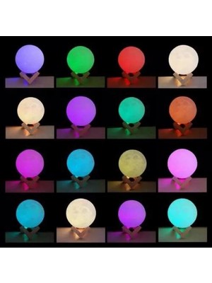 Şifa-Inur 16 Renkli Şarjlı Uzaktan Kumandalı 3D Ay Gece Lambası Orta Boy Moonlight Dolunay Ay Gece Lambası