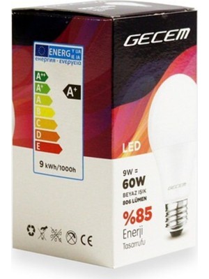 Gecem 9W LED Ampül 6500K Beyaz