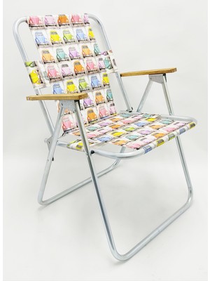 Hastunç Ahşap Kolçaklı Baskılı Plaj Kamp Bahçe Sandalyesi