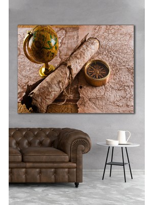 Hediyeler Kapında 70x100 Harita ve Pusula Kanvas Tablo