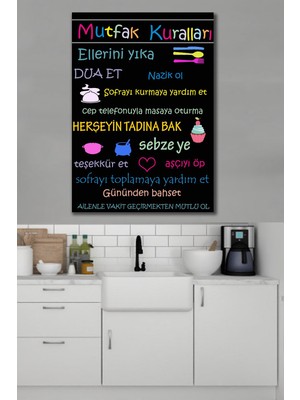 Hediyeler Kapında 50x70 Mutfak Kuralları Kanvas Tablo