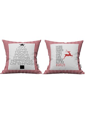 Marte Home Yılbaşı  Tek Taraflı Çizgili Dekoratif Kırlent Kılıfı 2'li Set
