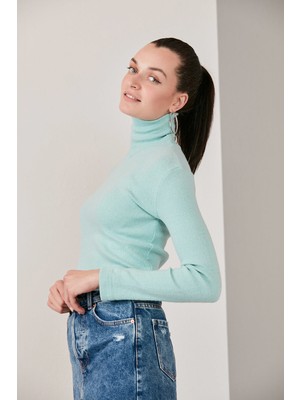 Catspy Su Yeşili Boğazlı Triko Kazak