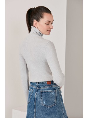 Catspy Kadın Gri Lycra Boğazlı Triko Kazak