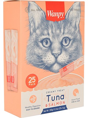 Wanpy Ton Balığı & Somonlu Sıvı Kedi Ödülü 25*14 gr Tüm Yaş Grubu Kediler İçin Lezzetli Ödül