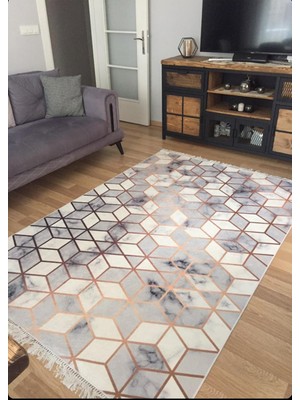 STY Home Küp Kaymaz Tabanlı Yıkanabilir Halı Kilim Yolluk Gri