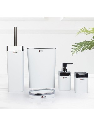 Acar Toskana Gümüş Çerçeveli Kare 5 Prç Banyo Seti Beyaz AKR-9404