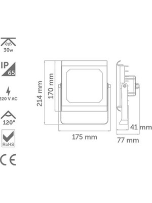 Inoled 30W Prox LED Projektör Beyaz 3000K İN-TLS-5213-02