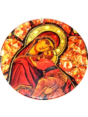 Mixperi Füzyon Cam Meryem Ana ve Bebek Isa Resimli El Yapımı Duvar Süsü Noel Için Hediyelik Eşya
