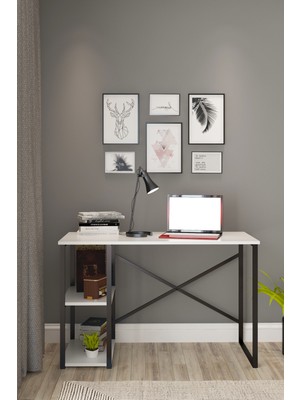 Pratico Rimi Metal Çalışma Masası 2 Raflı Beyaz Ofis Laptop Bilgisayar Masası 60X120