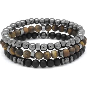 Küre Kesim Siyah Oniks-Kaplangözü-Hematit Kombinli Doğaltaş Bileklik