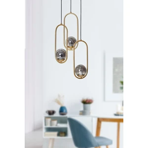 Zenga 3 Lü Sarı Metal Gövde Füme Camlı Tasarım Lüx  Avize