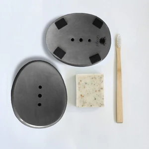Ghogol Home Dekoratif Oval Sabunluk / Renk Pigmentli Beton  Koyu Gri