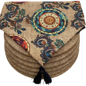 Amerikan Servis Takım Çuval "baskılı" Zemin Etnik Mandala Desen Runner 6 Çuval Baskılı Supla