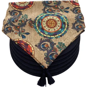 etnik mandala desenli runner 6 Lacivert renk supla