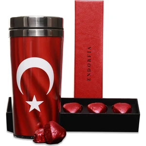 Türk Bayrağı Tasarımlı Termos Endorfia Fıstıklı Kalp Çikolata