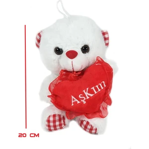 Sevimli Peluş Ayı Kalpli Aşkım Yazılı 20 cm Uyku Arkadaşı