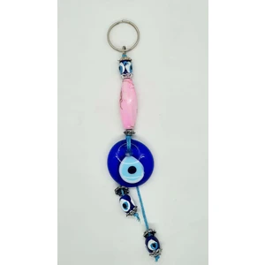 Nazar Boncuklu Pembe Desenli Anahtarlık