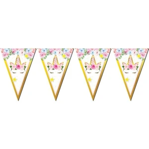 Unicorn Temalı Doğum Günü Üçgen Flama