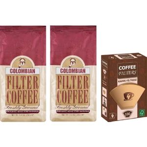Kurukahveci Mehmet Efendi  2li Colombian Filtre Kahve 250 gr & coffee Filters Filtre Kahve Kağıdı No:4 100'LÜ Paket