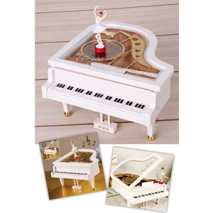 Keyfi Sepet Balerinli Beyaz Mini Piyano Şeklinde El Yapımı Gerçekçi Tasarım Koleksiyon Müzik Kutusu