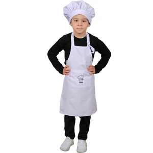 Mandalin Consept Çocuklar İçin ART17 Beyaz Baskı Desenli Şapkalı Mutfak Önlüğü