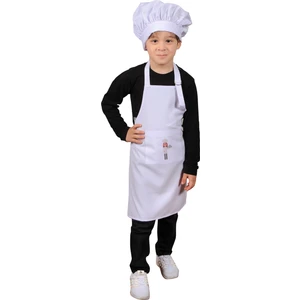 Mandalin Consept Çocuklar İçin ART13 Beyaz Baskı Desenli Şapkalı Mutfak Önlüğü