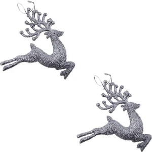 Gümüş Renk Yılbaşı Çam Ağacı Geyik Süs 14 cm 2 Adet