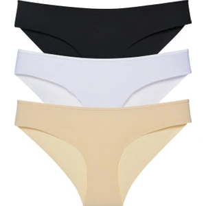 Kadın 3'lü Paket Siyah-Beyaz-Ten Lazer Kesim Dikişsiz Külot