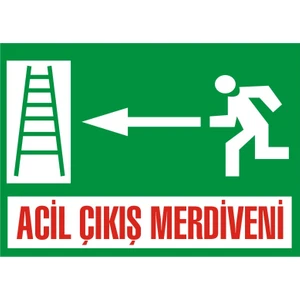 İzmir Serifgari Acil Çıkış Merdiveni (Sol) Galvaniz Uyarı Levhası 17,5 x 25 cm