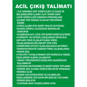 İzmir Serifgari Acil Çıkış Talimatı Galvaniz Uyarı Levhası 17,5 x 25 cm
