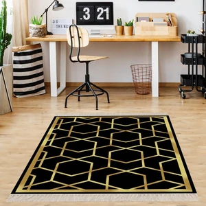 Bona Fortuna Gold Geometrik Desenli Dijital Baskı Yıkanabilir Kaymaz Taban Salon Halısı ve Yolluk