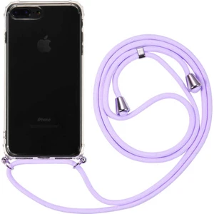 Case Street Apple iPhone 8 Plus Kılıf Boyna Askılı Ayarlanabilir Şeffaf Silikon Mor