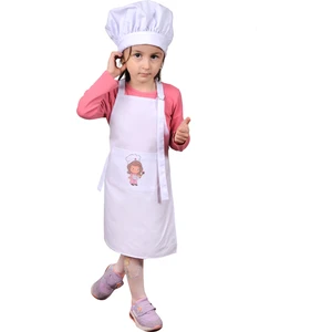 Mandalin Consept Çocuk Mutfak Önlüğü Şapkalı Beyaz Baskı Desenli Art2