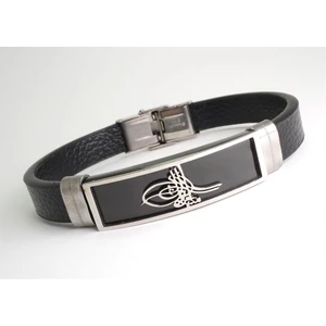 Osmanlı Gümüş Tuğralı Kauçuk Çelik Erkek Bileklik