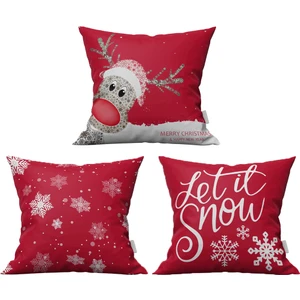 Marte Home Yılbaşı Tek Taraflı Kırmızı Yeni Yıl Konsept Dekoratif Kırlent Kılıfı Set 3'lü
